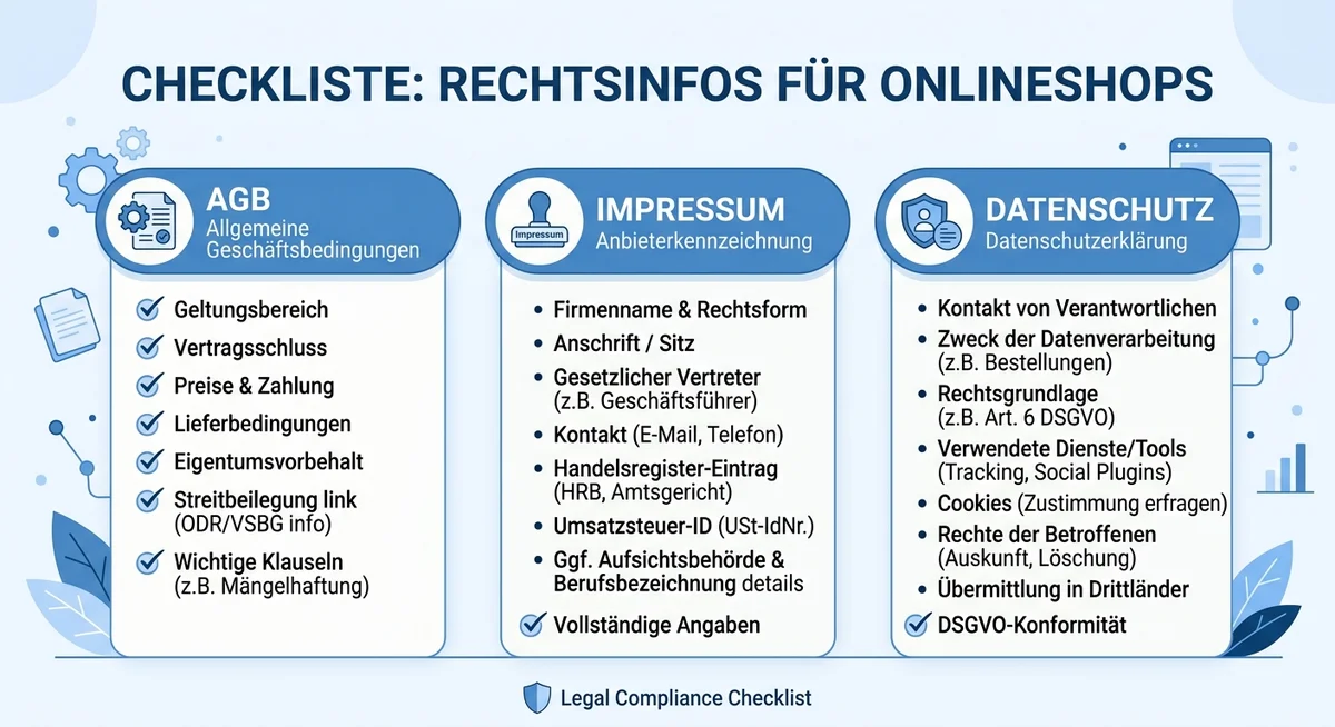 Rechtstexte Onlineshop — AGB, Impressum und Datenschutz Checkliste