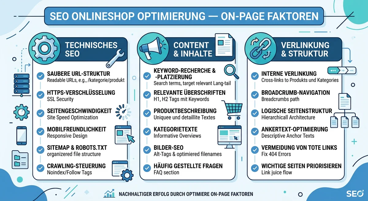 SEO Onlineshop Optimierung Infografik SEO Onlineshop — On-Page Optimierung Faktoren und Checkliste