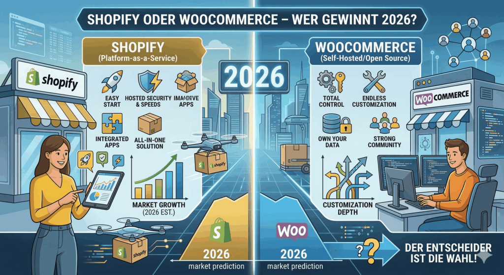 shopify vs woocommerce 2026 infografik