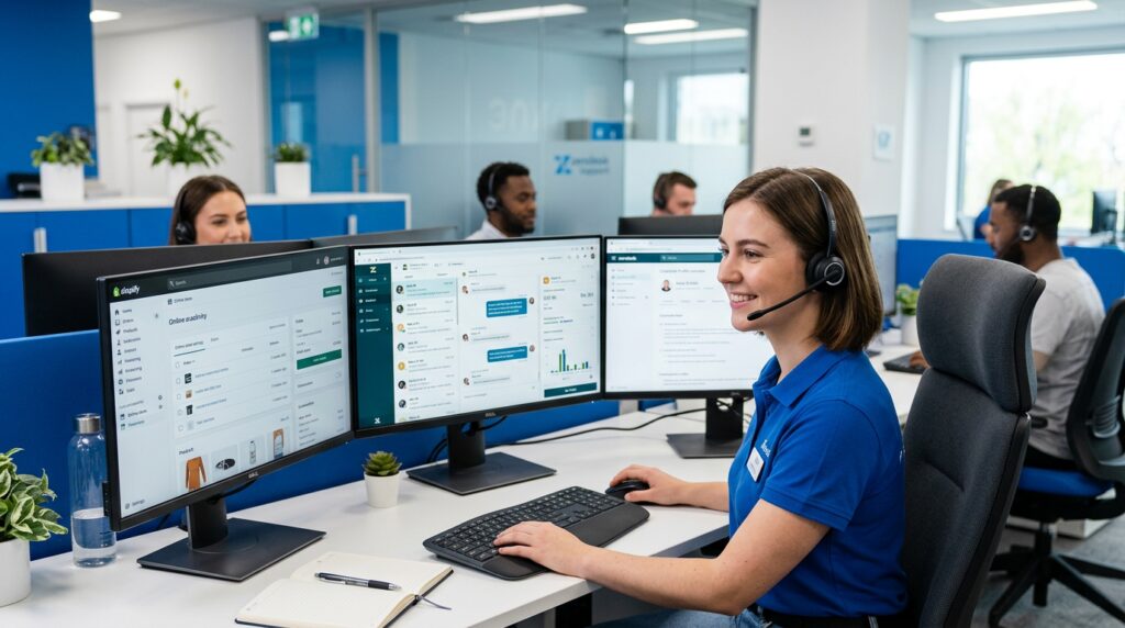 Kundenservice Onlineshop 2026 - Mitarbeiter am modernen Arbeitsplatz
