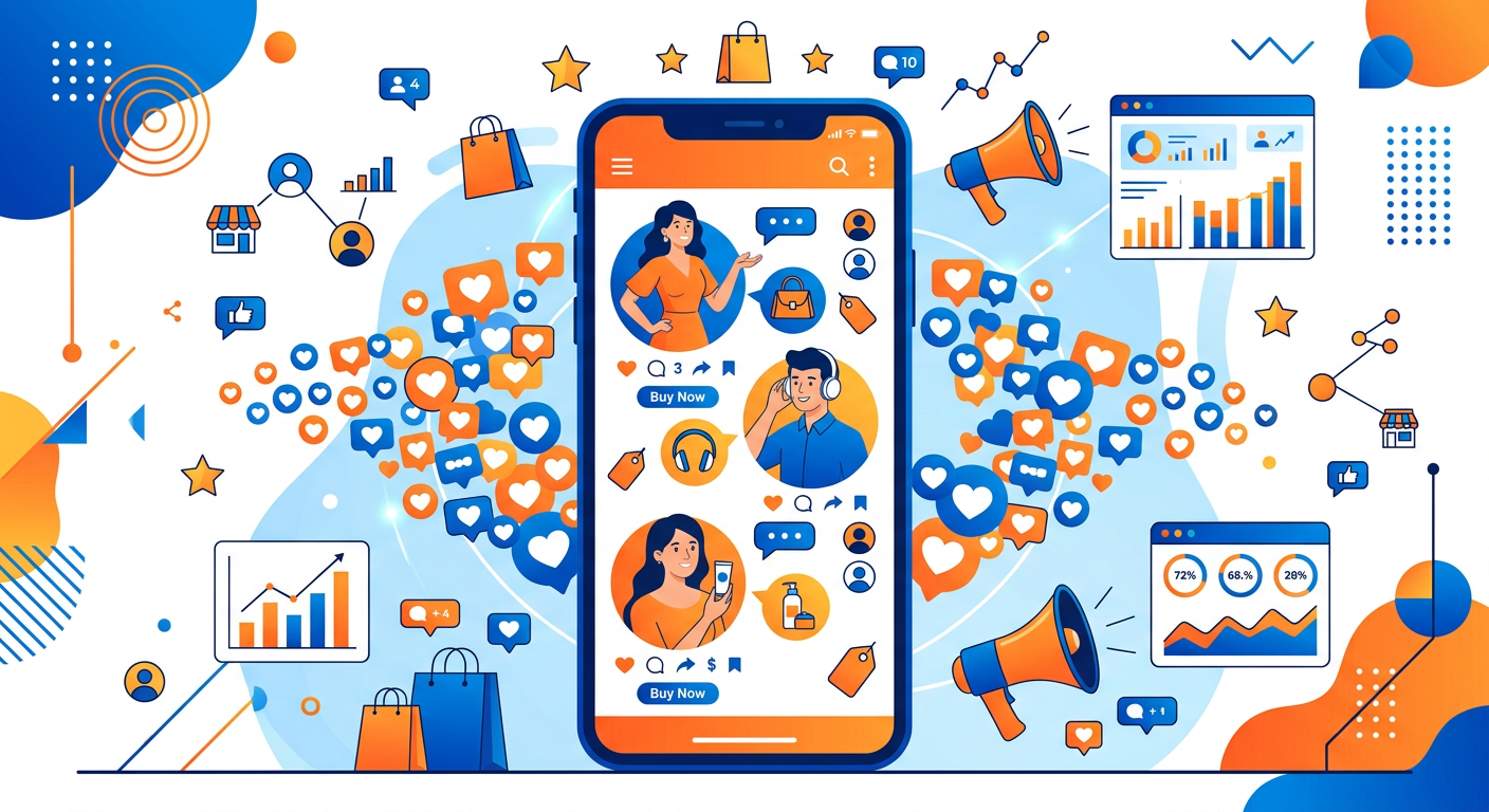 Influencer Marketing Onlineshop 2026 - Smartphone Social Media Feed
