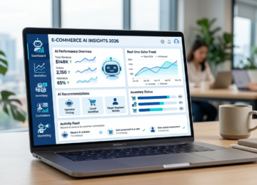 KI-Tools für Onlineshops 2026 - Dashboard mit KI-Assistent und E-Commerce-Daten