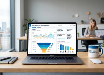 Onlineshop Analytics Dashboard mit Google Analytics 4 KPIs und Conversion Rate Übersicht 2026